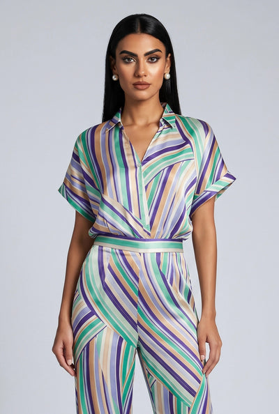 Analeia Striped Satin Blouse