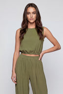 Cattleya Crepe Elastic Waist Crop Blouse