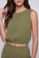 Cattleya Crepe Elastic Waist Crop Blouse