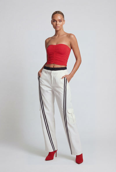 Striped Contrast Waist Cargo Pants