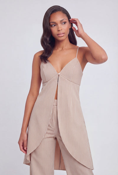 Sienna Striped Poplin Plunge Flyaway Blouse