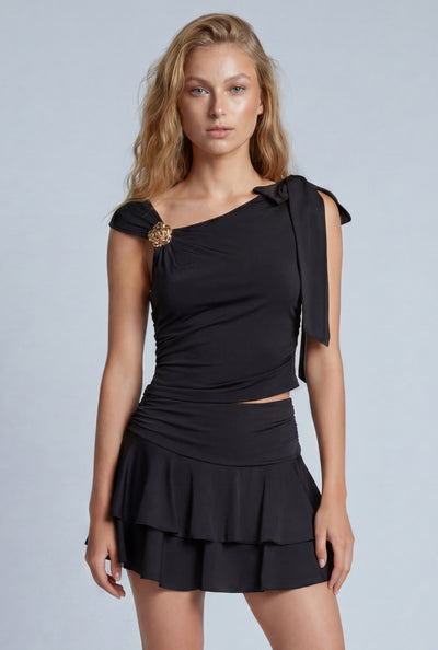 Flower Detail Asymmetrical Top