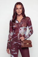 Charlee Patterned Ruched Mesh Shirt