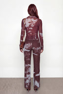 Charlee Patterned Ruched Mesh Shirt