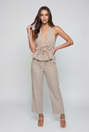 Striped Tie Front Poplin Halter Top