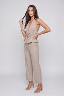 Striped Tie Front Poplin Halter Top