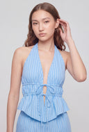Striped Tie Front Poplin Halter Top