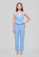 Striped Tie Front Poplin Halter Top