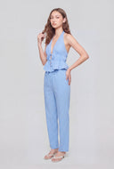 Striped Tie Front Poplin Halter Top