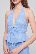 Striped Tie Front Poplin Halter Top