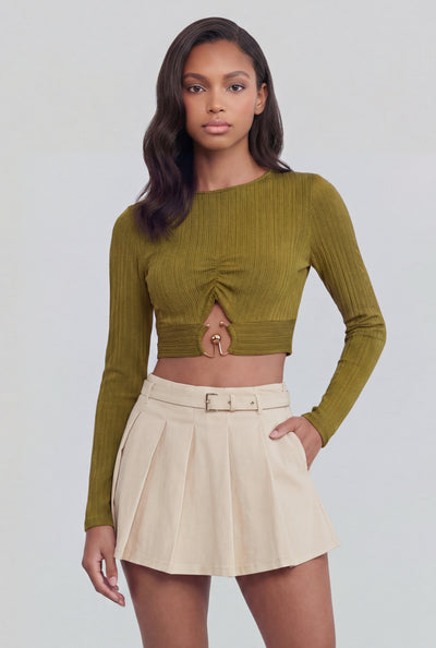 Salome Metallic Keyhole Hem Crop Top