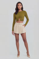Salome Metallic Keyhole Hem Crop Top