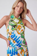 Graffiti Satin Cowl Halter Top