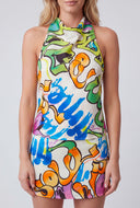 Graffiti Satin Cowl Halter Top