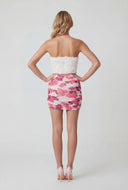 Rose Print Mesh Mini Skirt