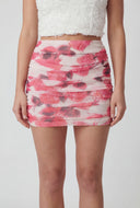 Rose Print Mesh Mini Skirt