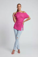 Draped One Shoulder Slit Hem Blouse
