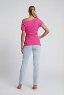 Draped One Shoulder Slit Hem Blouse