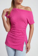 Draped One Shoulder Slit Hem Blouse