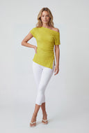 Draped One Shoulder Slit Hem Blouse