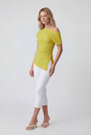 Draped One Shoulder Slit Hem Blouse