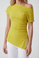 Draped One Shoulder Slit Hem Blouse
