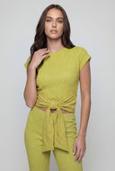 Tie Front Textured Crop Blouse