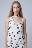 Polka Dot Asymmetrical Scarf Blouse