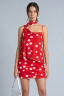 Polka Dot Asymmetrical Scarf Blouse