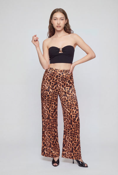 Leopard Satin Wide-Leg Pants