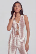 Hattie Striped Textured Tie-Front Top