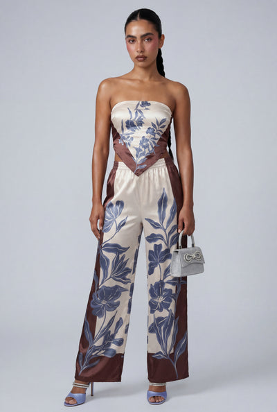 Alexandra Floral Satin Wide-Leg Pants