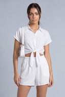 Aadhya Crepe Knit Tie Front Shirt