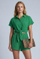 Aadhya Crepe Knit Tie Front Shirt