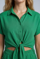 Aadhya Crepe Knit Tie Front Shirt