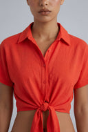 Aadhya Crepe Knit Tie Front Shirt