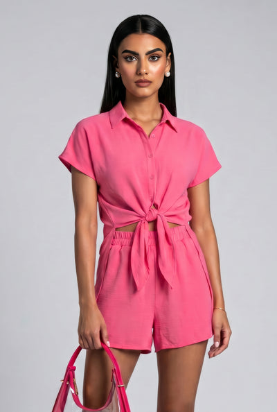 Aadhya Crepe Knit Tie Front Shirt