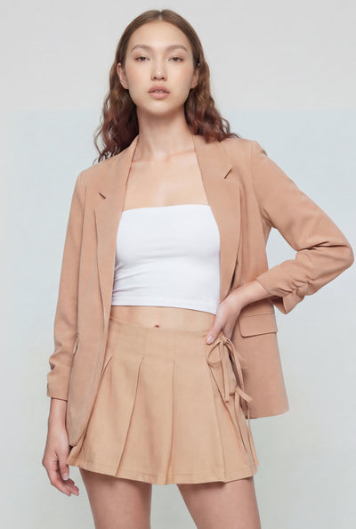 Genevieve Crepe Ruched Sleeve Blazer