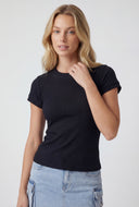 Lenora Ribbed High Neck T-Shirt