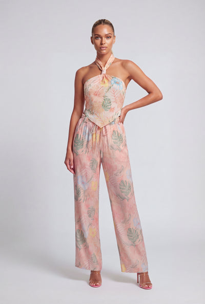Rosalee Floral Satin Tie Waist Pants