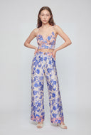 Floral Satin Wide-Leg Pants
