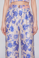 Floral Satin Wide-Leg Pants