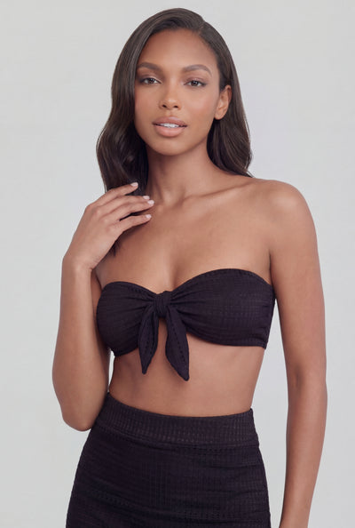 Jream Textured Tie Front Bandeau Top