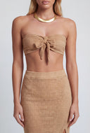 Jream Textured Tie Front Bandeau Top