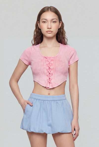 Kenna Ribbed Lace Up Crop Top