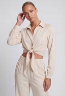 Tie Front Crop Collared Shirt