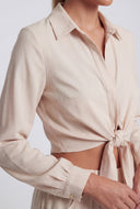 Tie Front Crop Collared Shirt