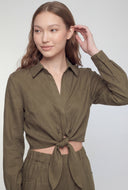 Tie Front Crop Collared Shirt