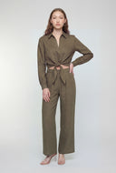 Tie Front Crop Collared Shirt