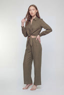 Tie Front Crop Collared Shirt